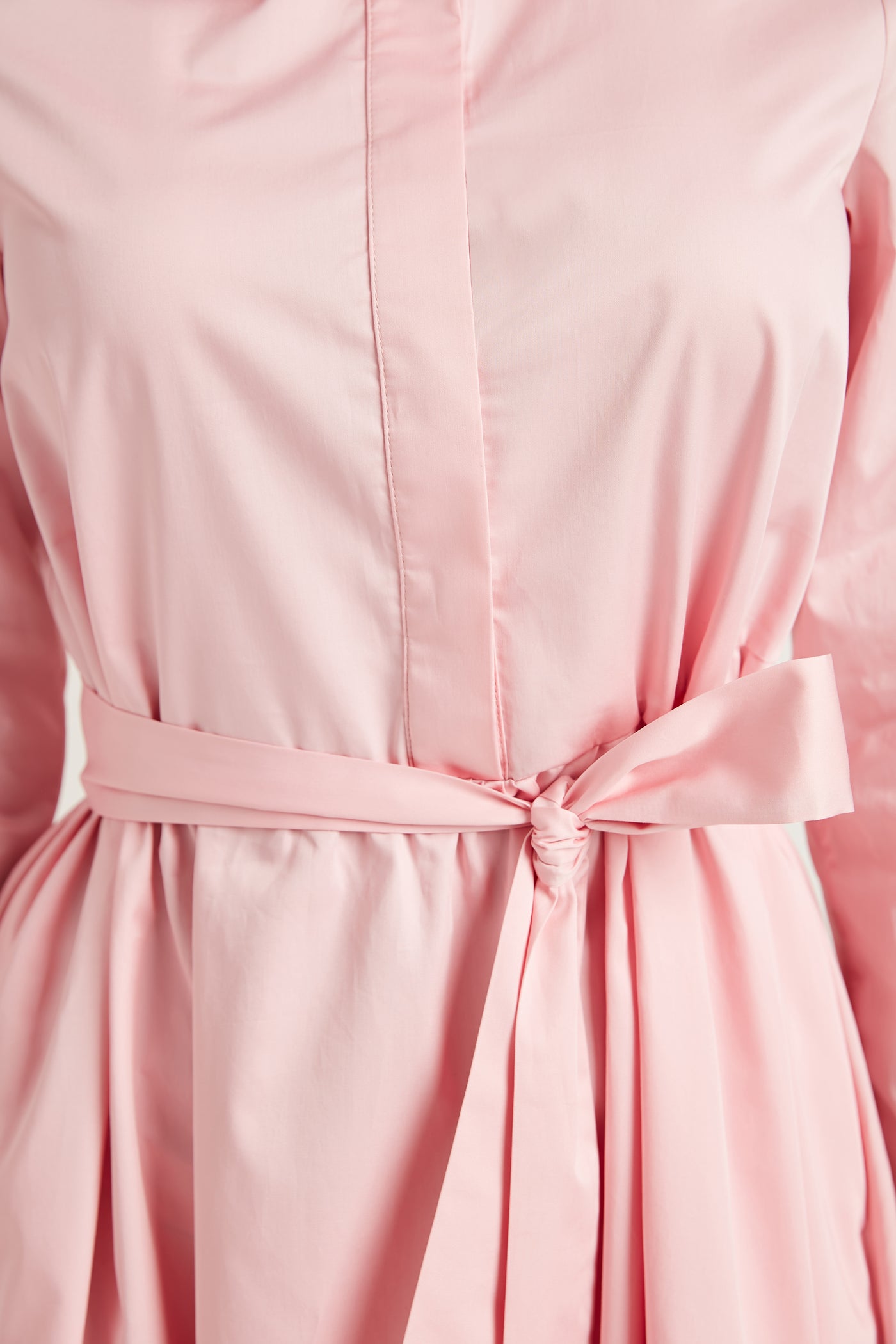 Cotton Pink Belted Maxi Dress With Pocket