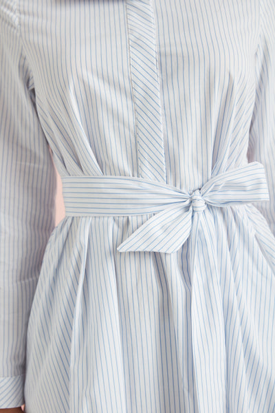 Cotton White Stripe Belted Maxi Dress
