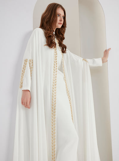 White Embellished Cape & Dress Set Store WF