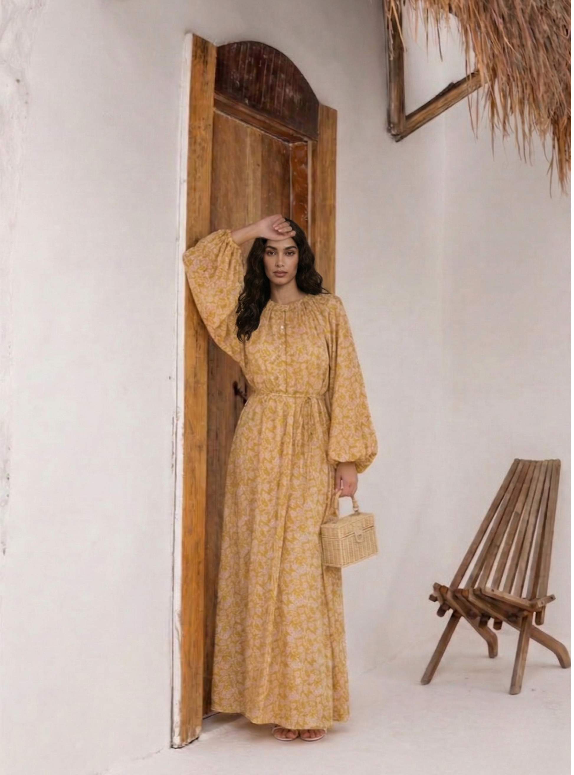 Yellow Floral Belted Maxi Dress - Store WF