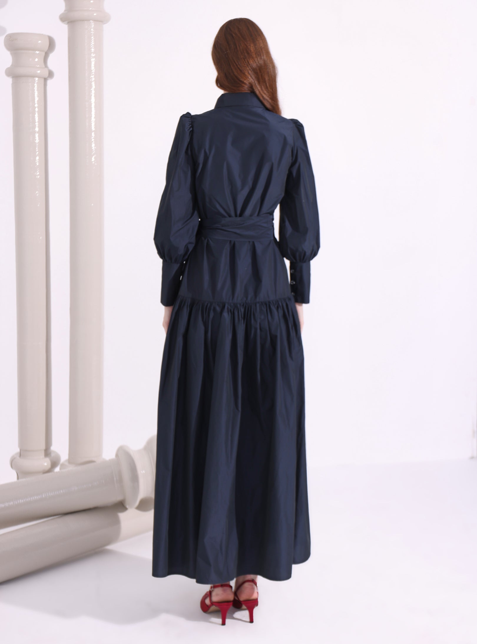 Navy Taffeta Cristal Button Maxi Dress - Store WF