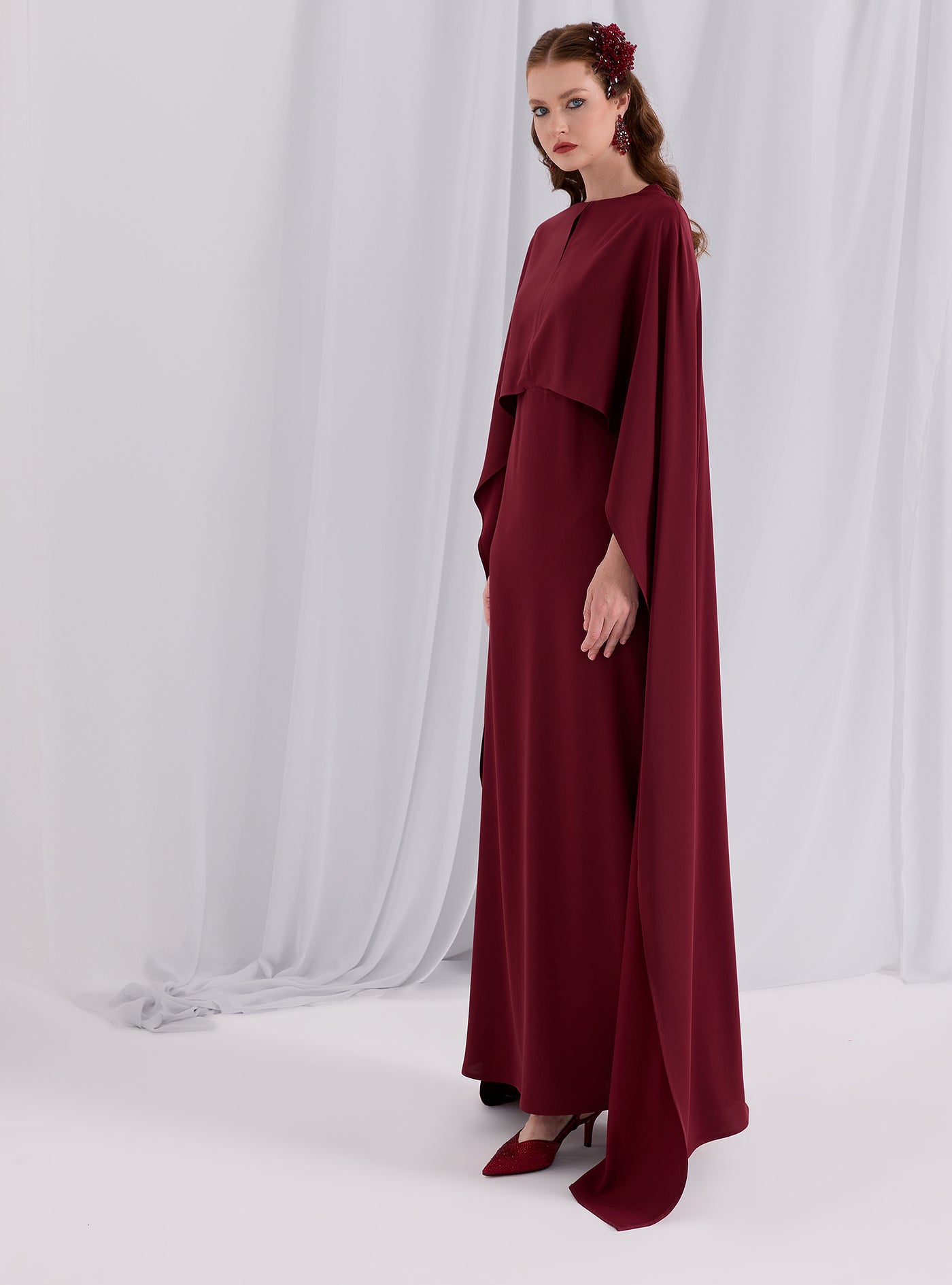 Burgundy Evenin out Cape Dress