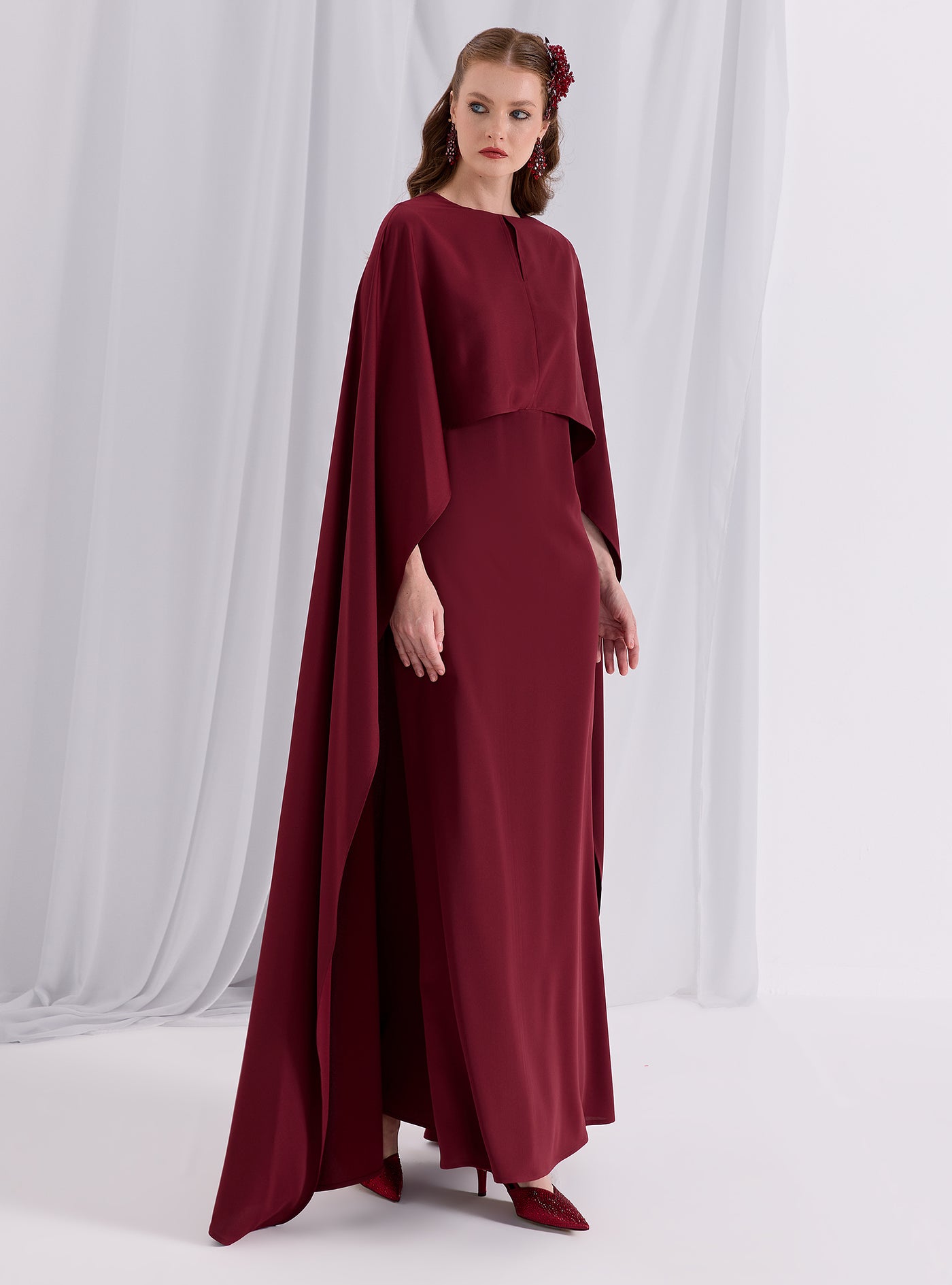 Burgundy Evenin out Cape Dress