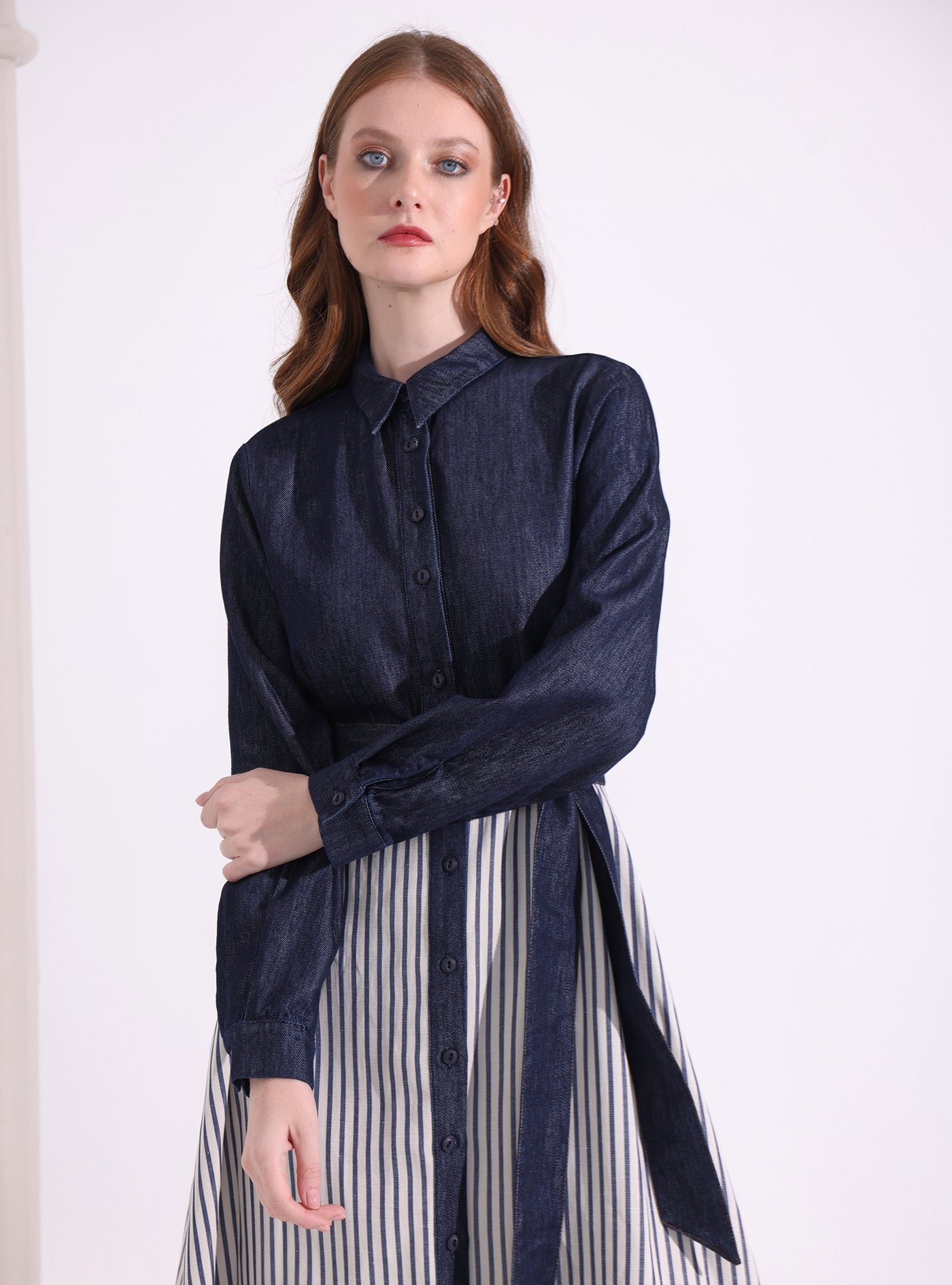 İndigo Denim Stripe Maxi Dress