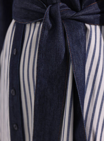 İndigo Denim Stripe Maxi Dress