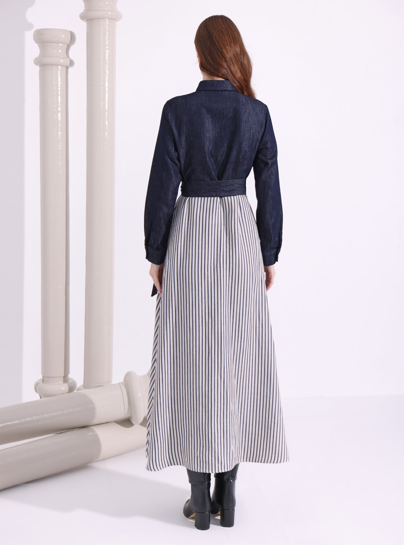 İndigo Denim Stripe Maxi Dress