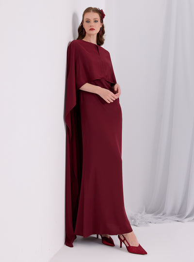 Burgundy Evenin out Cape Dress