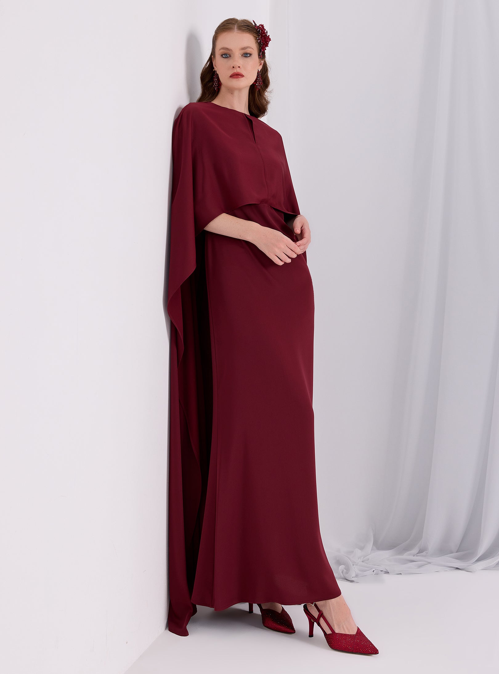 Burgundy Evenin out Cape Dress – Store WF