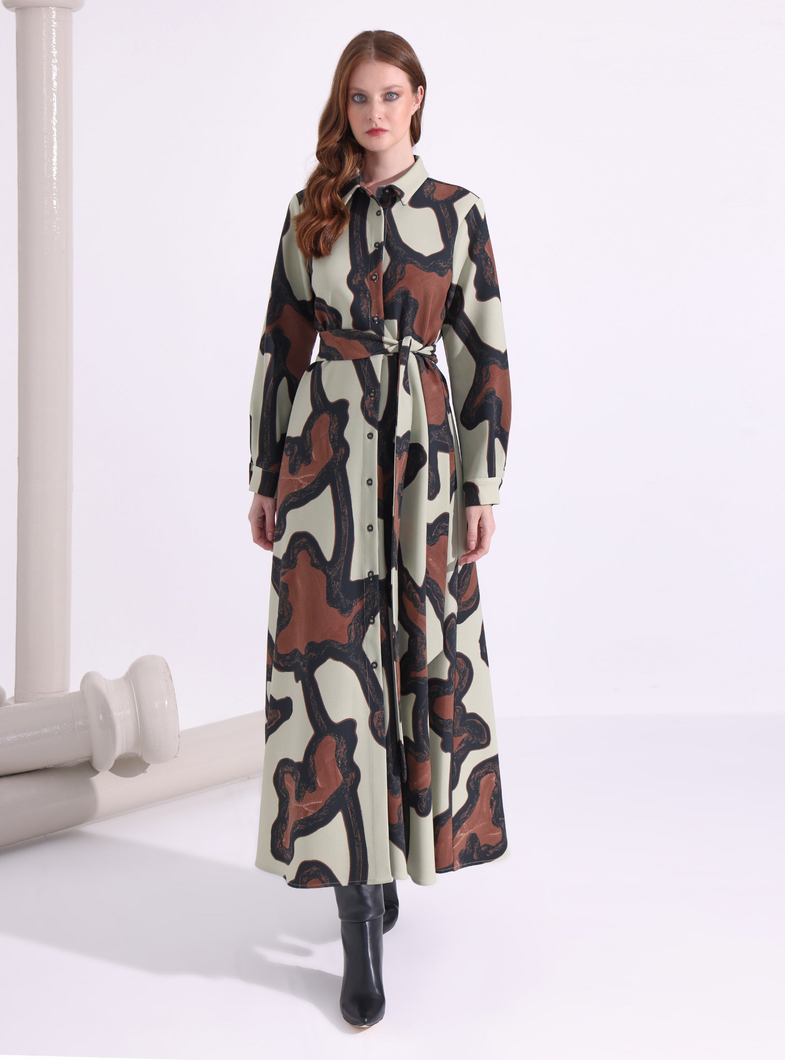 Brown Printed Maxi Dress - Store WF