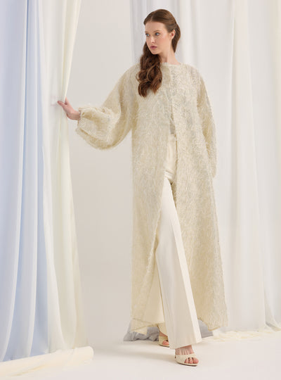 Off White Gold Feather Looks Kaftan Abaya