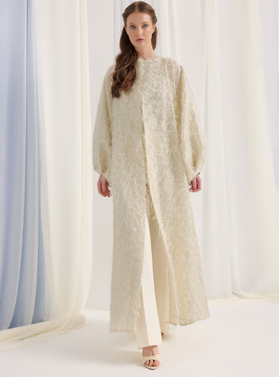 Off White Gold Feather Looks Kaftan Abaya