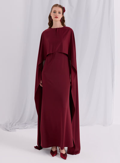 Burgundy Evenin out Cape Dress