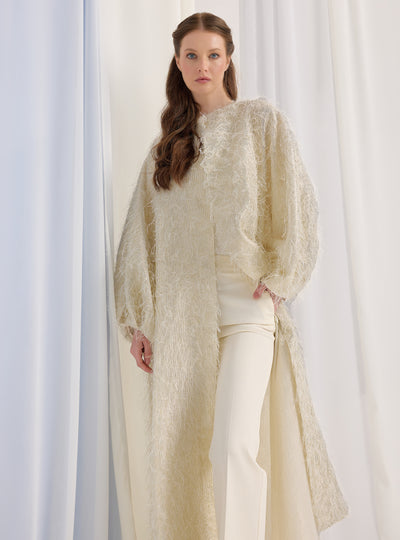 Off White Gold Feather Looks Kaftan Abaya