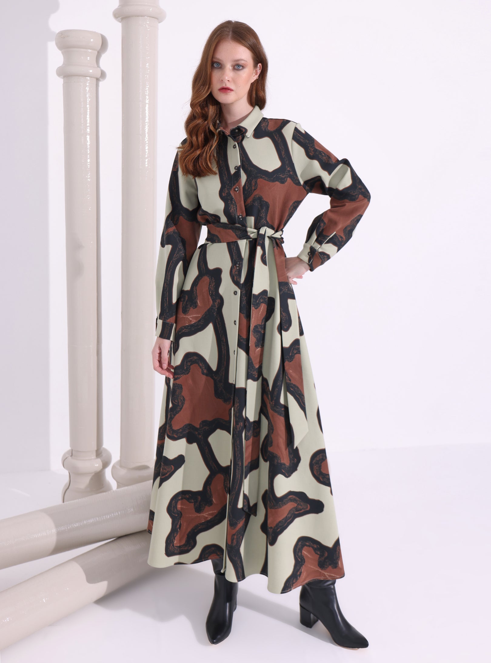 Brown Printed Maxi Dress - Store WF