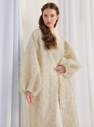 Off White Gold Feather Looks Kaftan Abaya