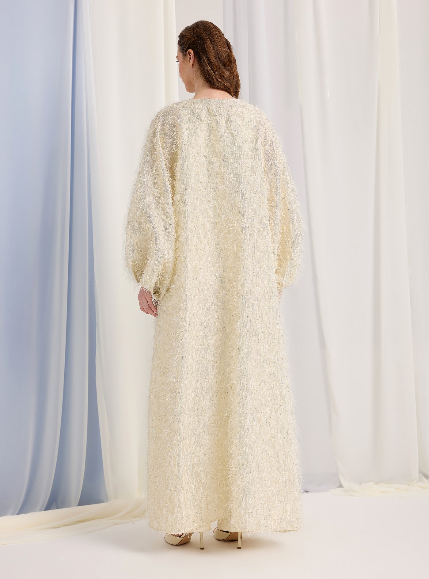 Off White Gold Feather Looks Kaftan Abaya