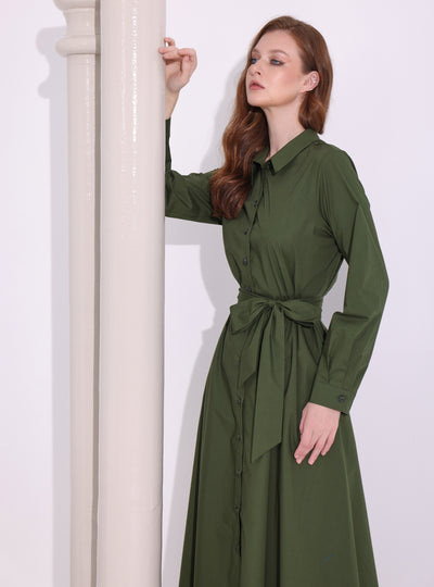 Khaki Green Wooden Button Maxi Dress