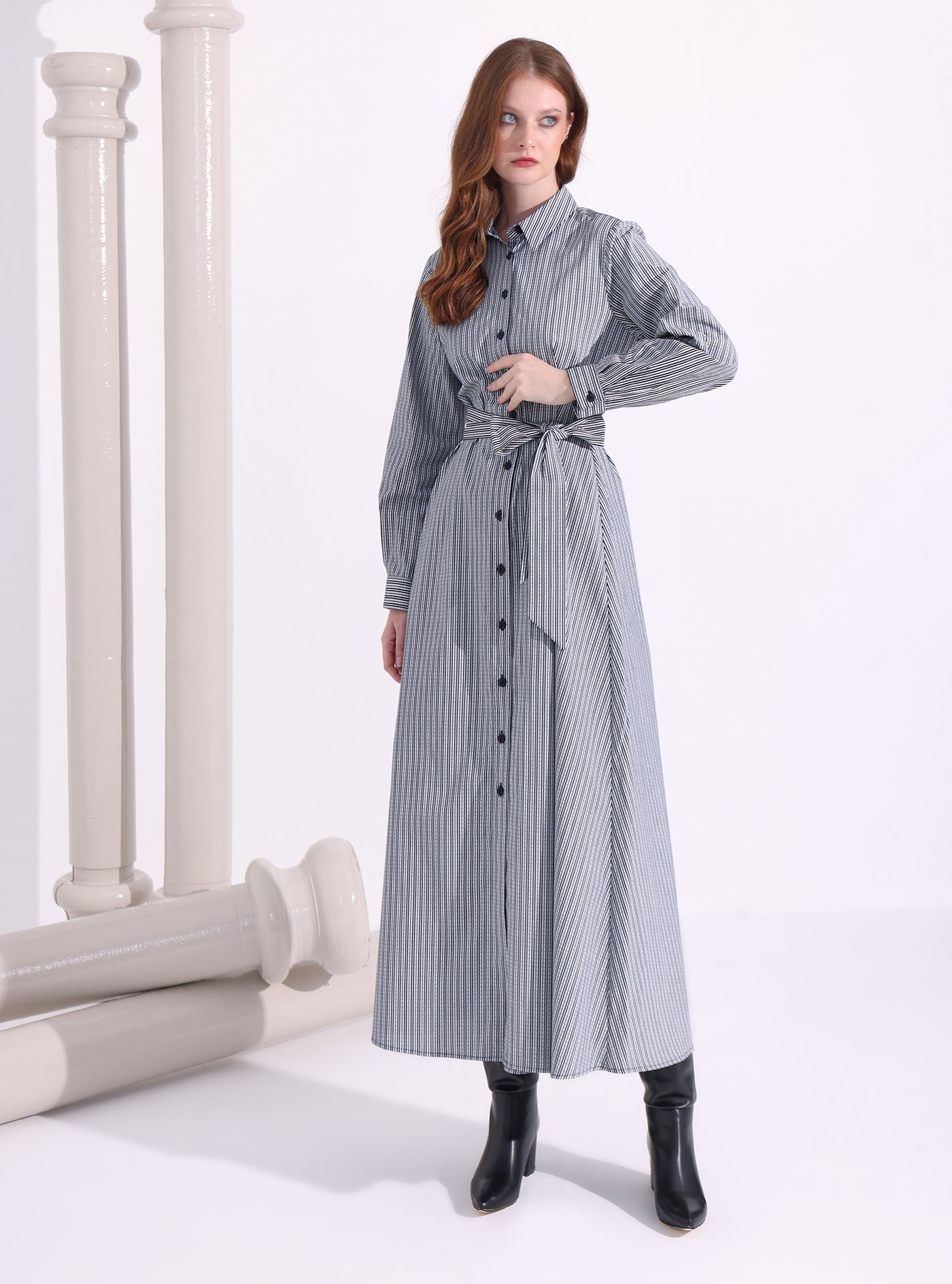 Navy Stripe Maxi Shirt Dress