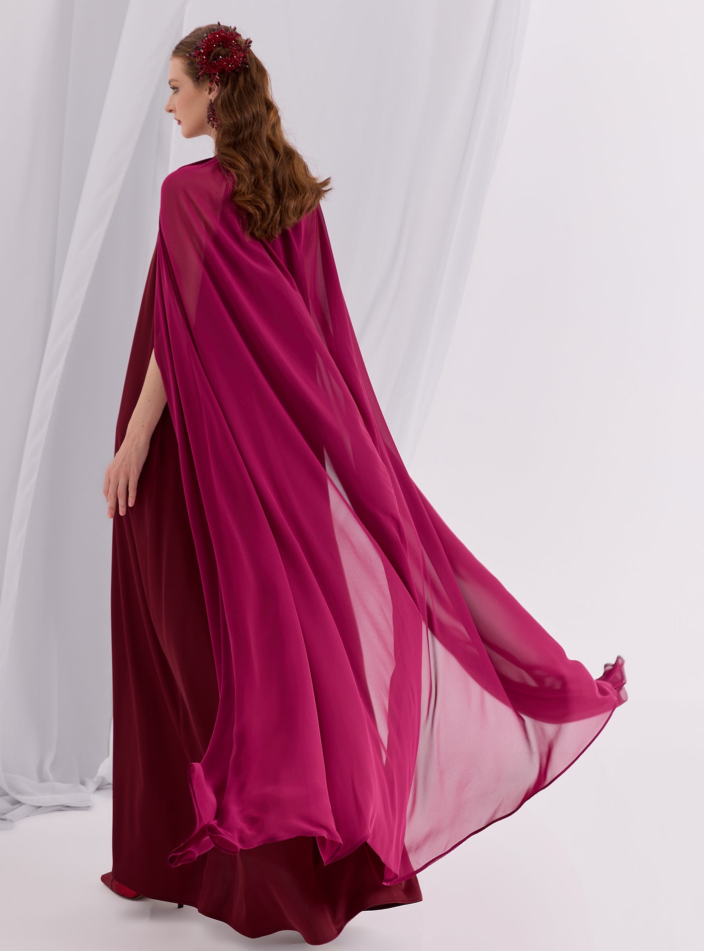 Burgundy cape dress best sale