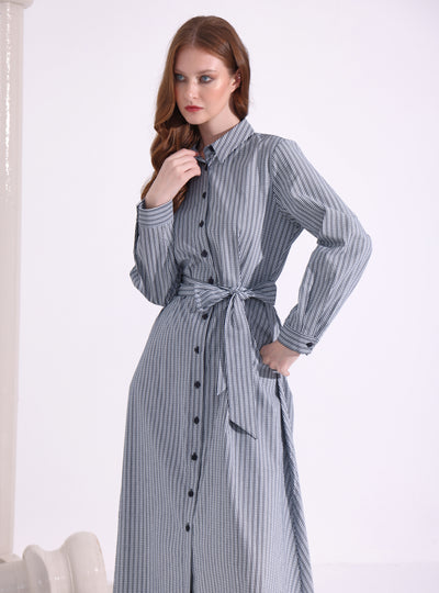 Navy Stripe Maxi Shirt Dress