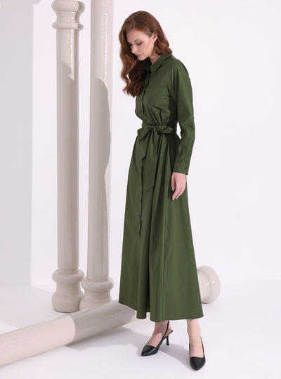 Khaki Green Wooden Button Maxi Dress