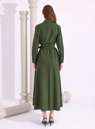 Khaki Green Wooden Button Maxi Dress