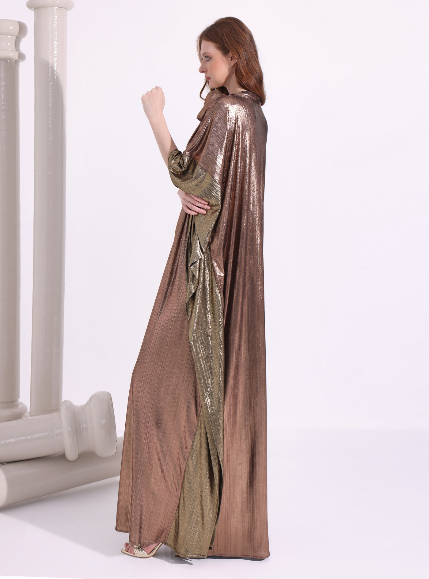 Bronze Gold Tie-Neck Kaftan Dress