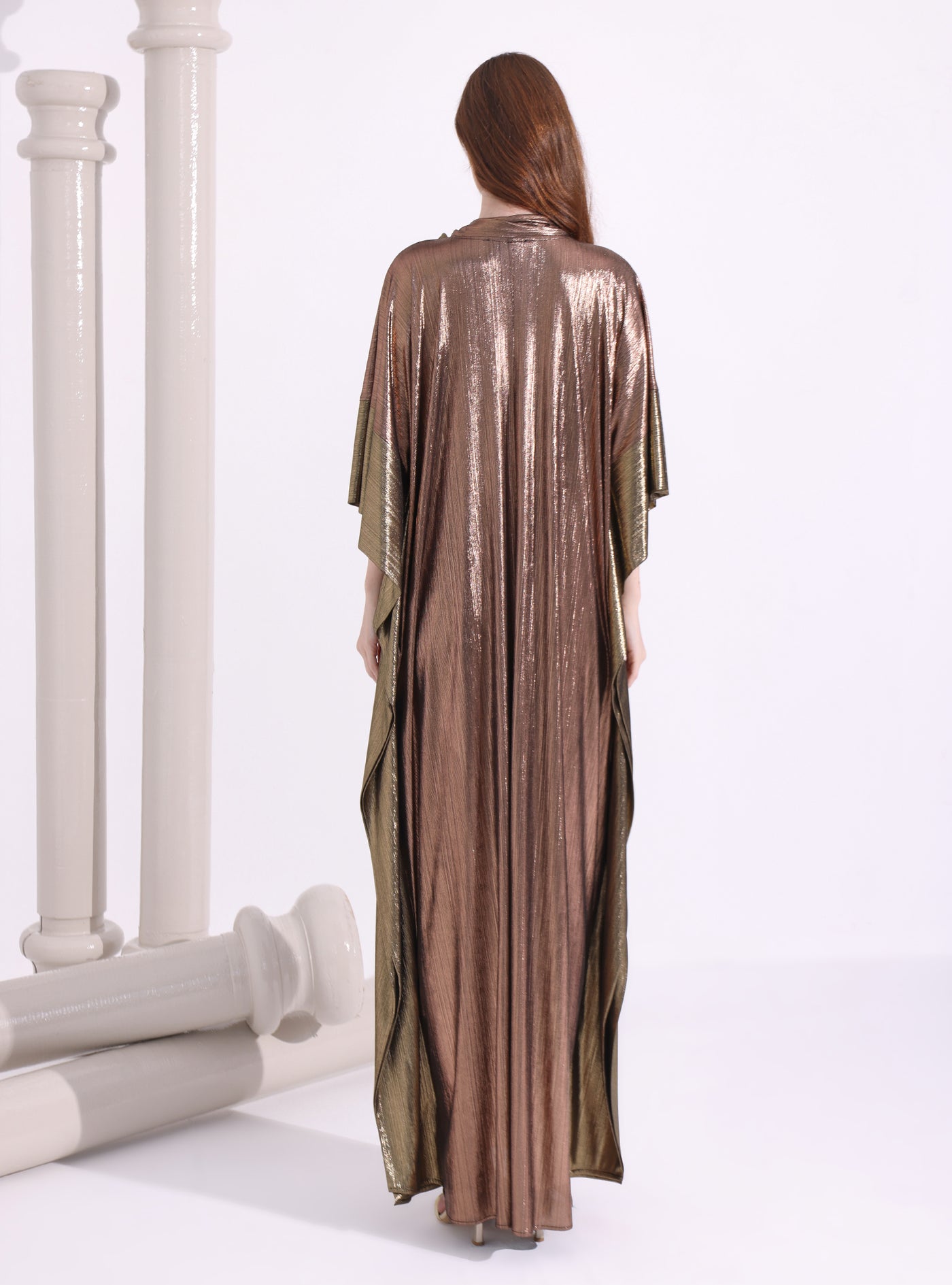 Bronze Gold Tie-Neck Kaftan Dress