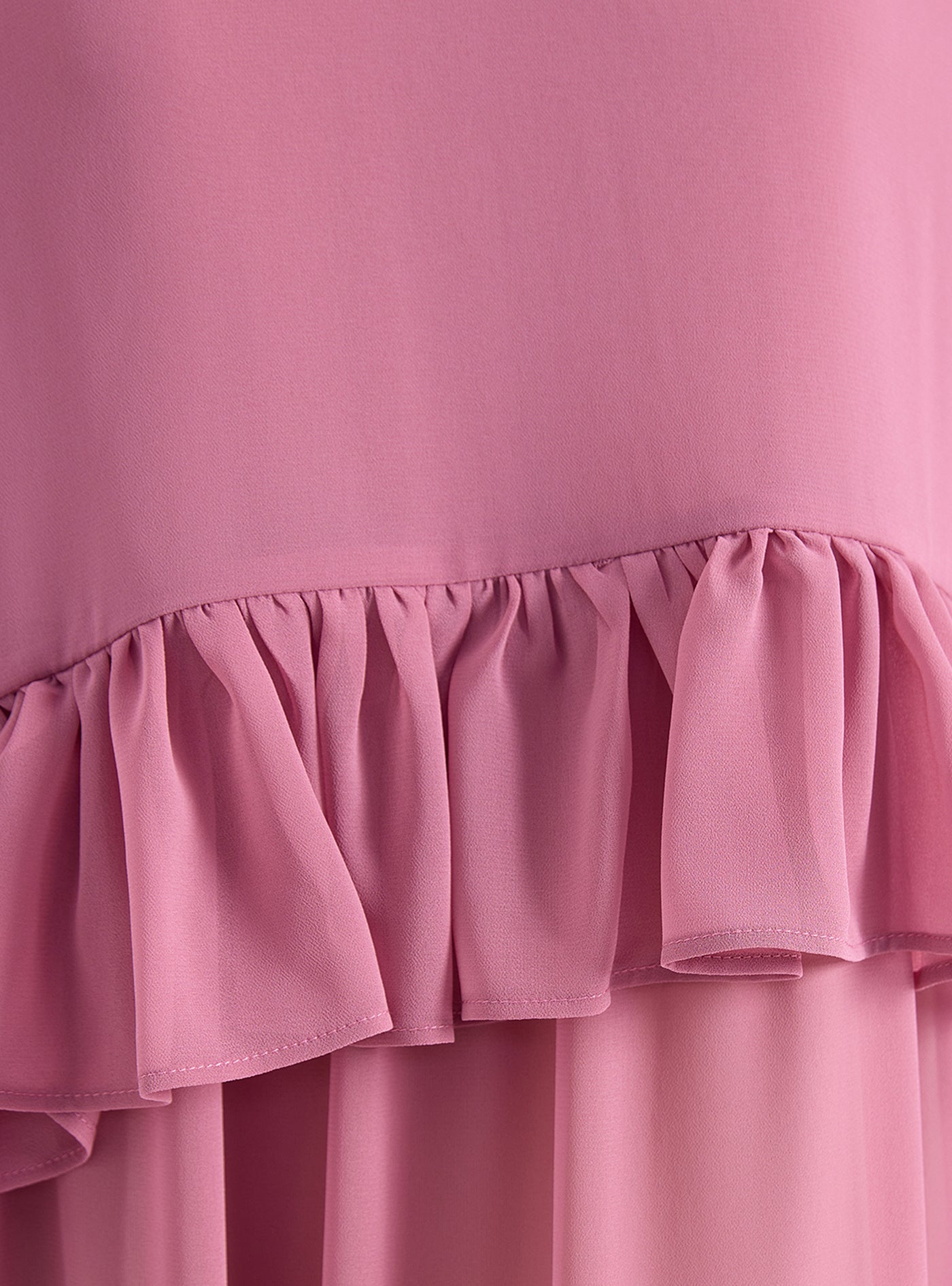 Rose Pink Ruffled Maxi Cape Dress