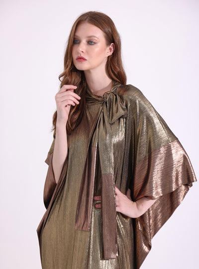 Gold Bronze Tie-Neck Kaftan Dress