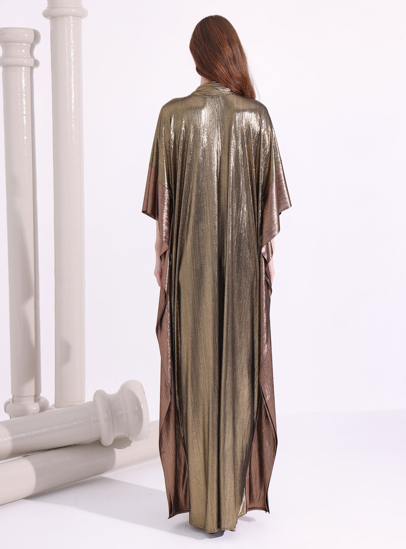 Gold Bronze Tie-Neck Kaftan Dress