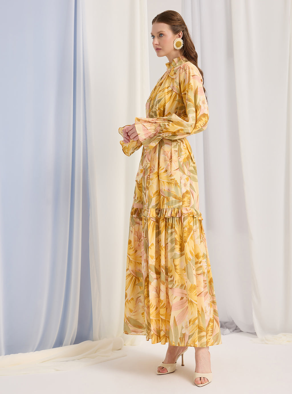 Yellow Floral Belted Maxi Dress Store WF Yellow Floral Belted Maxi Dress Store WF