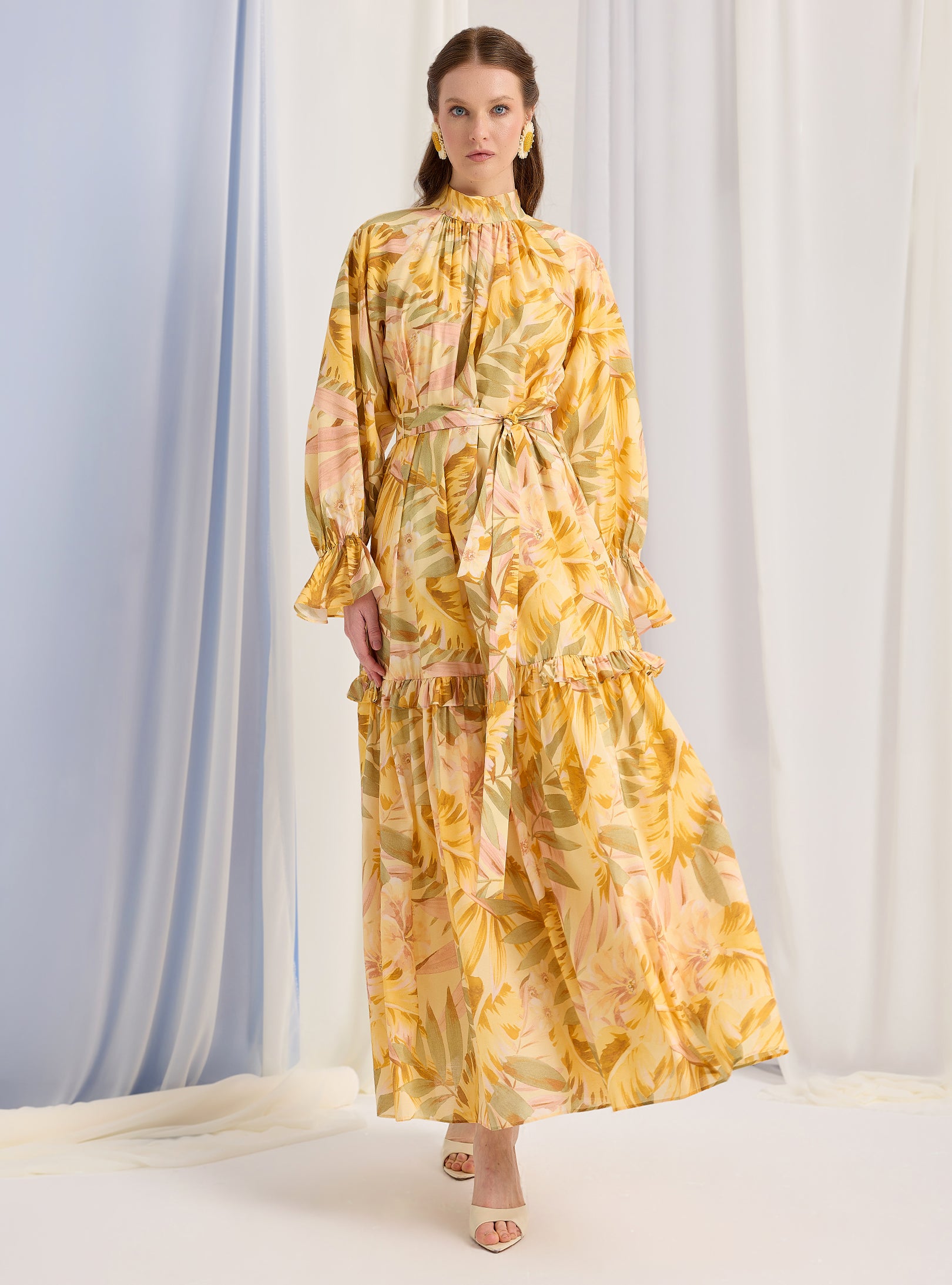 Yellow Floral Belted Maxi Dress Store WF Yellow Floral Belted Maxi Dress Store WF