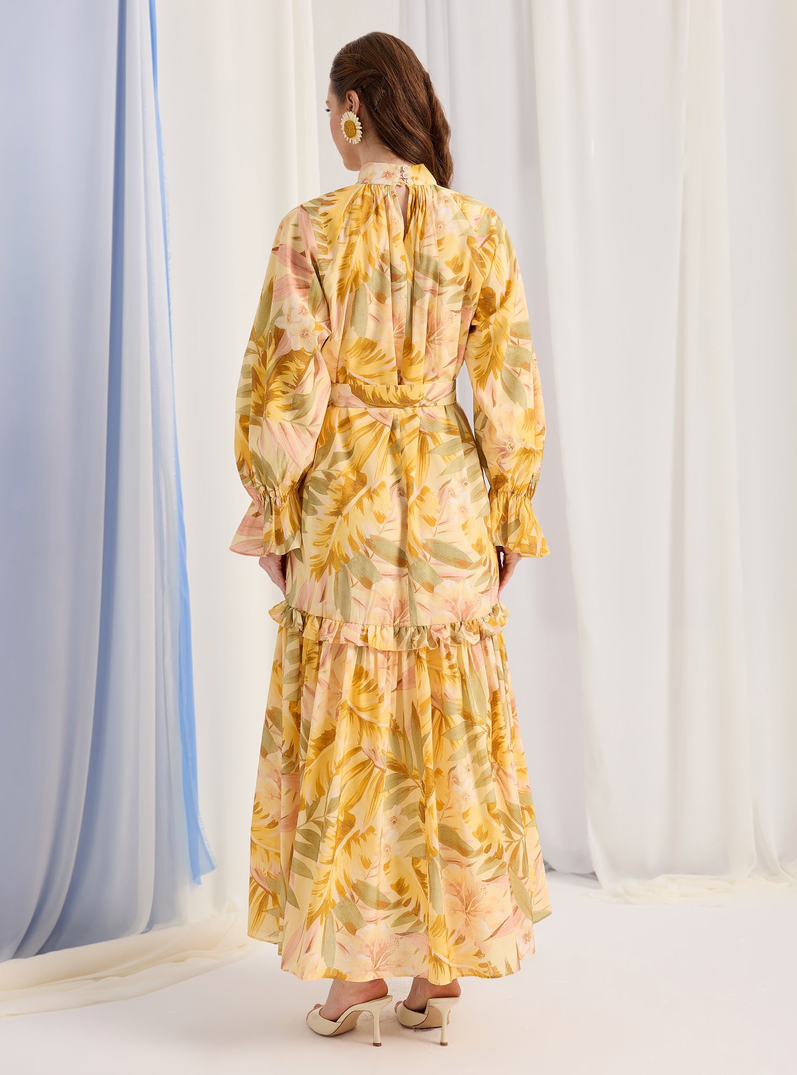 floral yellow maxi dress Maiah Bloom - US 2 Baileigh is wearing the small. Yellow Floral Silk Maxi Dress,
