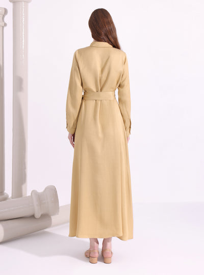 Shirt Neck Belted Maxi Dress