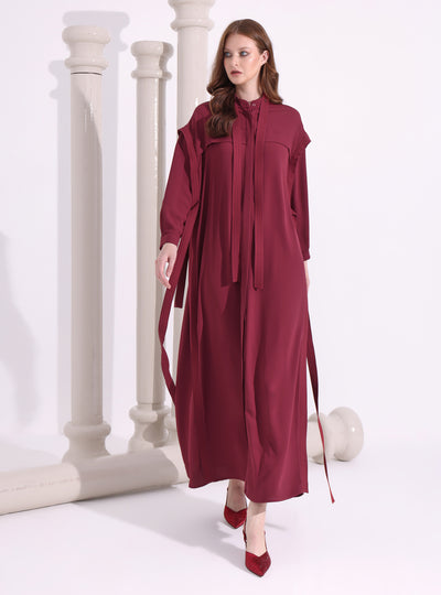 Contrast Top Stitch Burgundy Maxi Dress