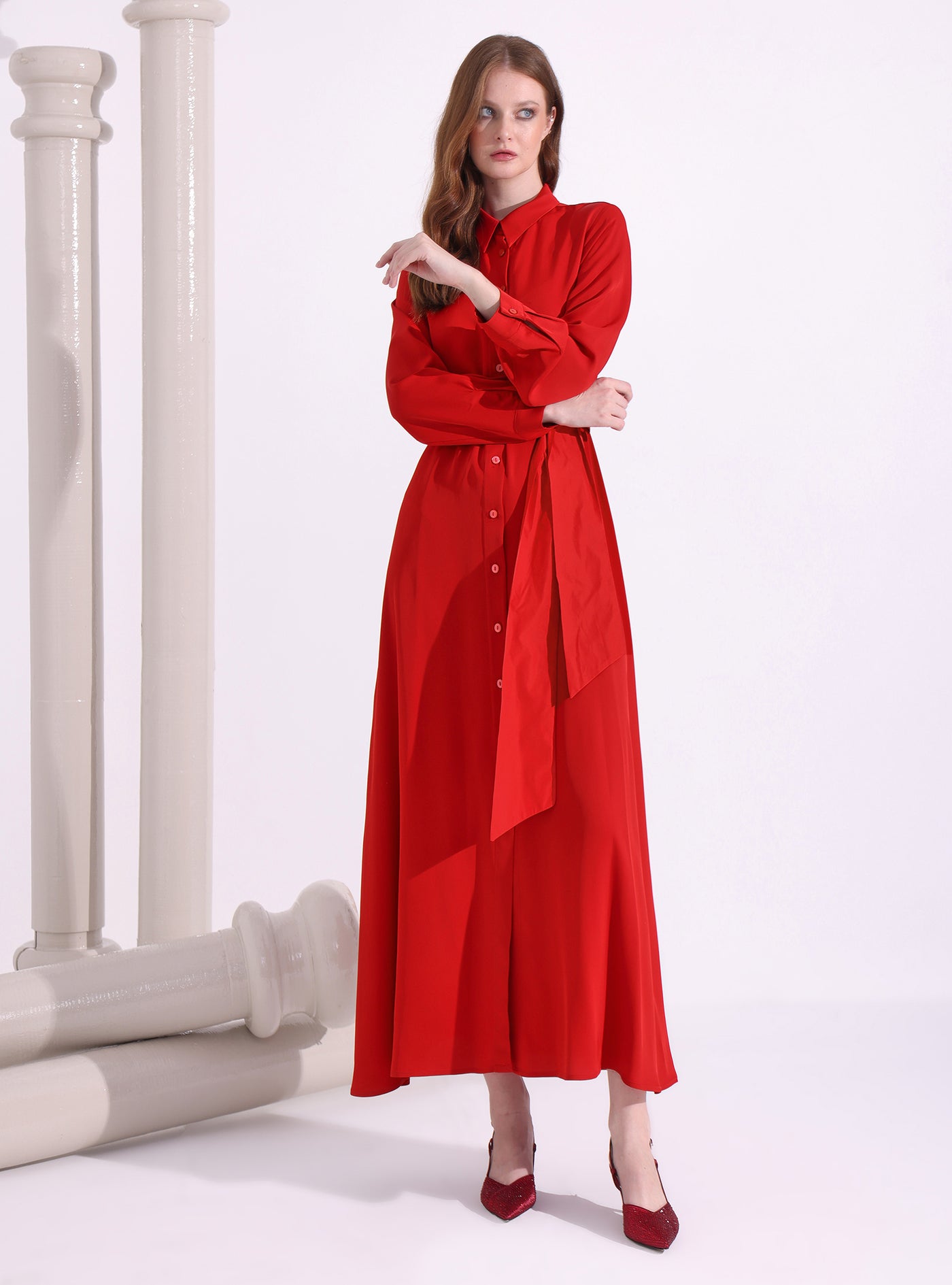 Red Maxi Belted Dress