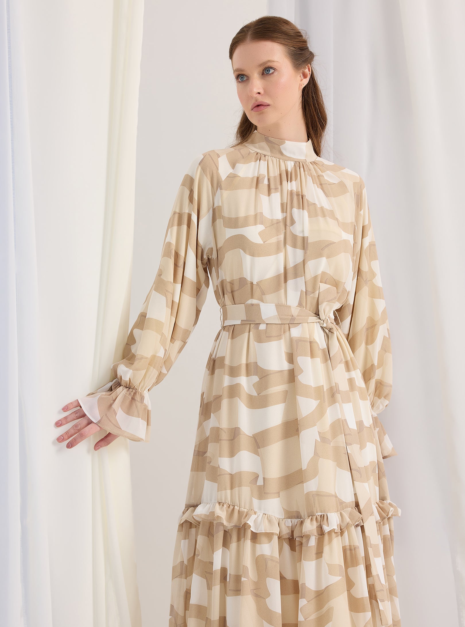 beige modest maxi dress Modest Beige Pleated Maxi Dress 4539BEJ