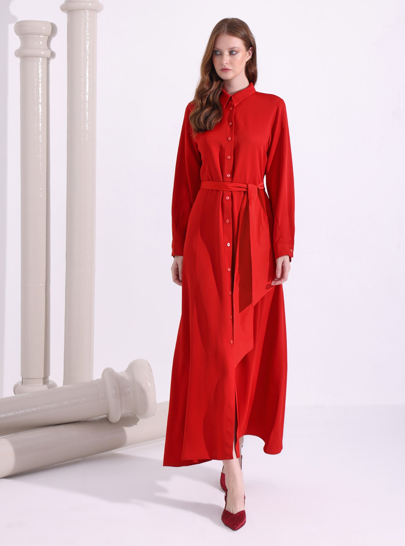 Red Maxi Belted Dress