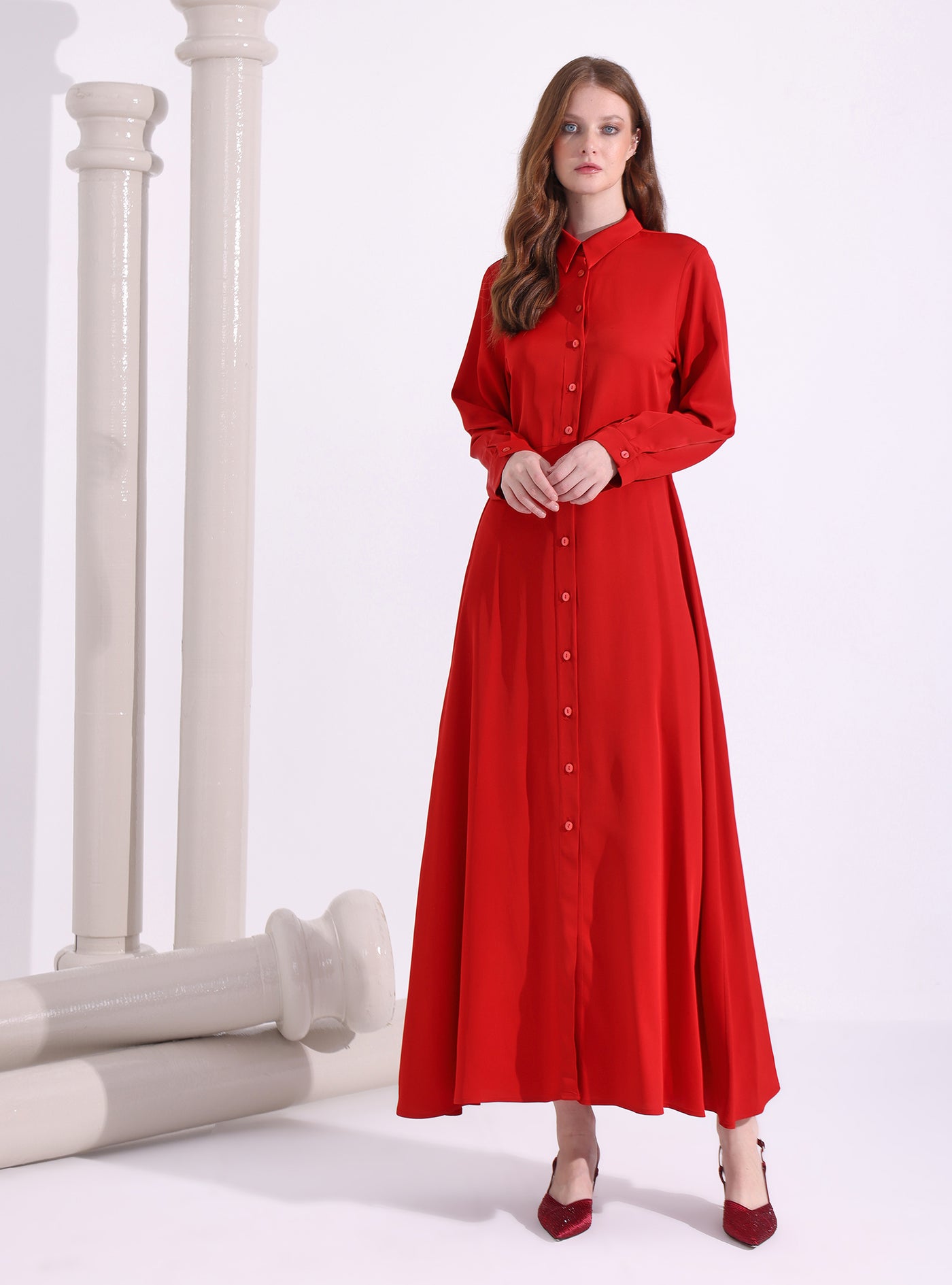 Red Maxi Belted Dress