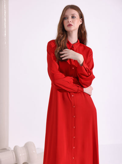 Red Maxi Belted Dress