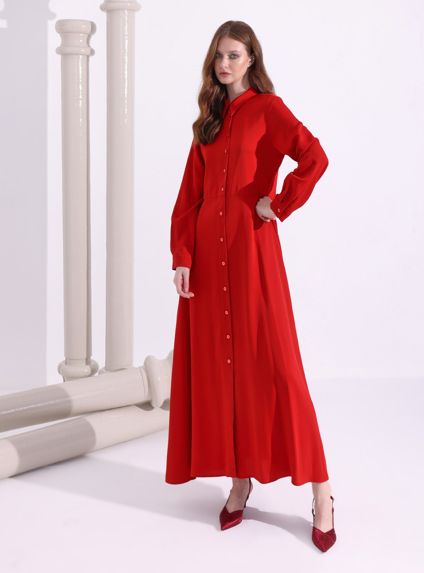 Red Maxi Belted Dress