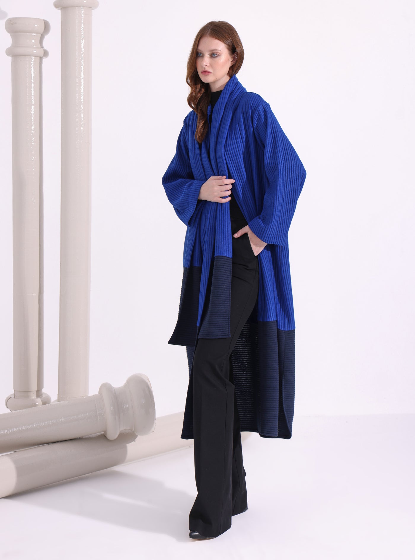 Blue Knitwear Jacket With Scarf