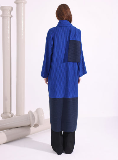 Blue Knitwear Jacket With Scarf