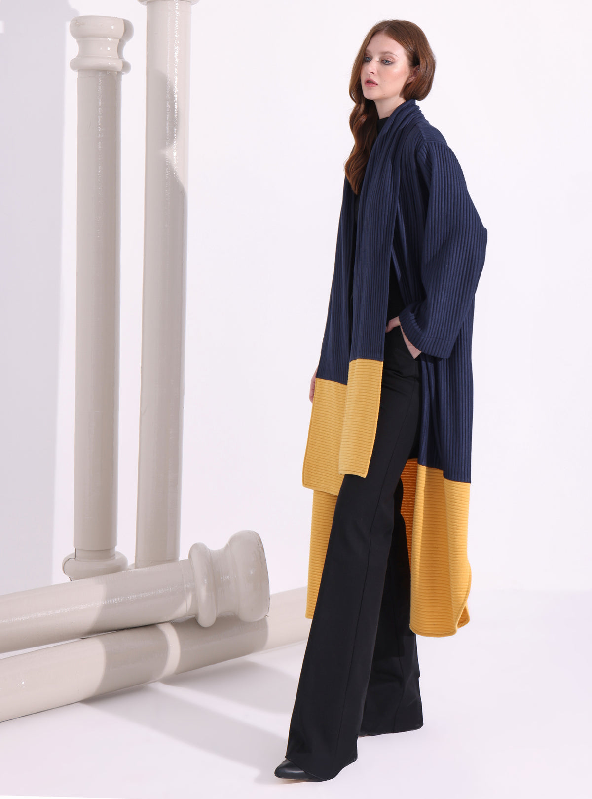 Navy Stripe Knitwear Jacket With Scarf - Store WF