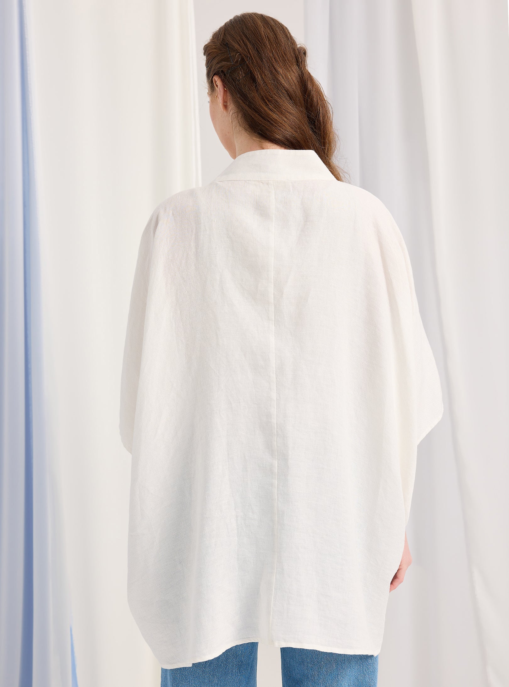 100% Washed Linen White Kimono - Store WF