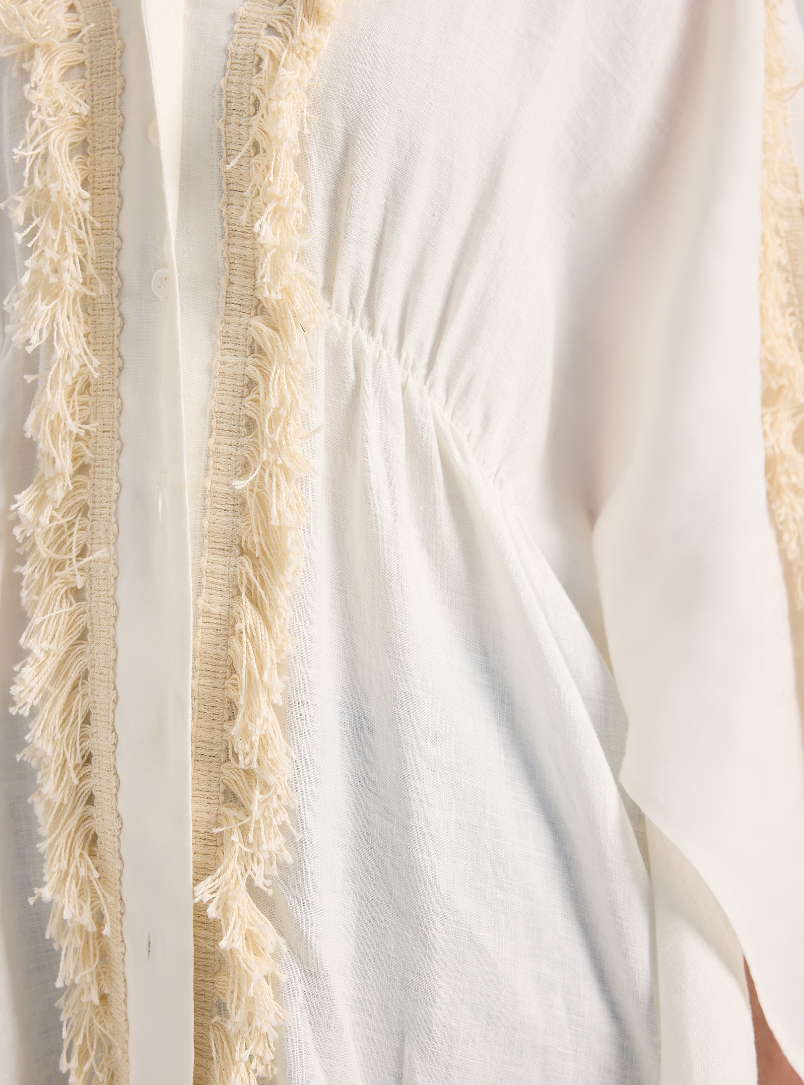 100% Washed Linen Cotton Tassel Shirt Kaftan Dress - Store WF