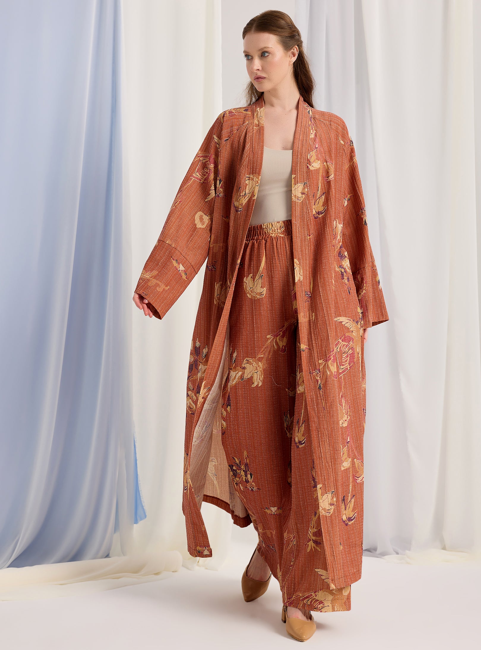 Orange Kimono & Trouser Set