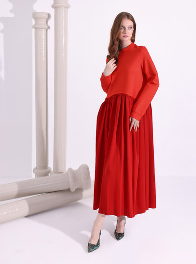 Red Maxi Dress with Knit Top