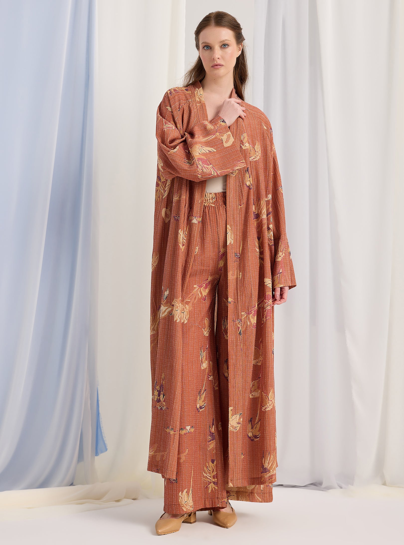 Orange Kimono & Trouser Set